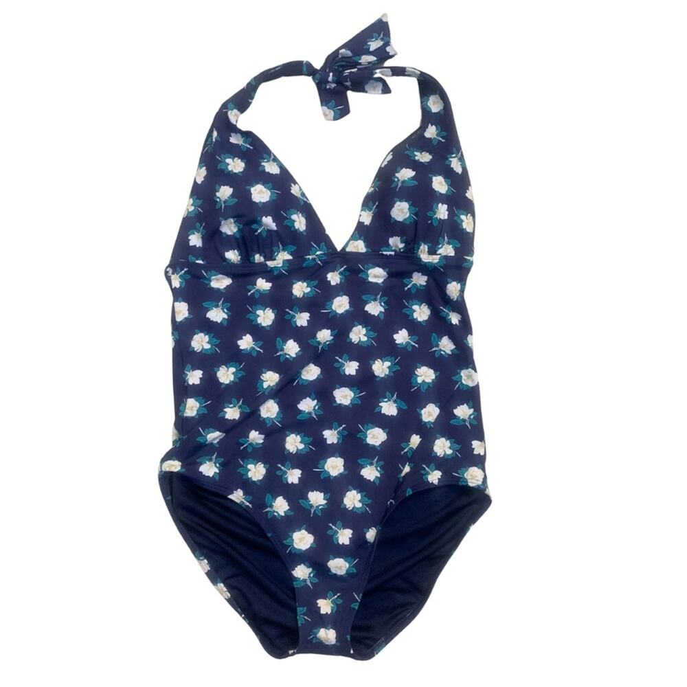 Draper James Lands’ End One Piece Blue Floral Print Bathing Suit 12 Swimsuit